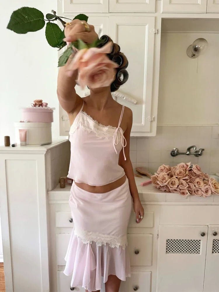 SOERA Celeste Lace-Paneled Camisole and Skirt Set - Matching Sets -  Pink XS