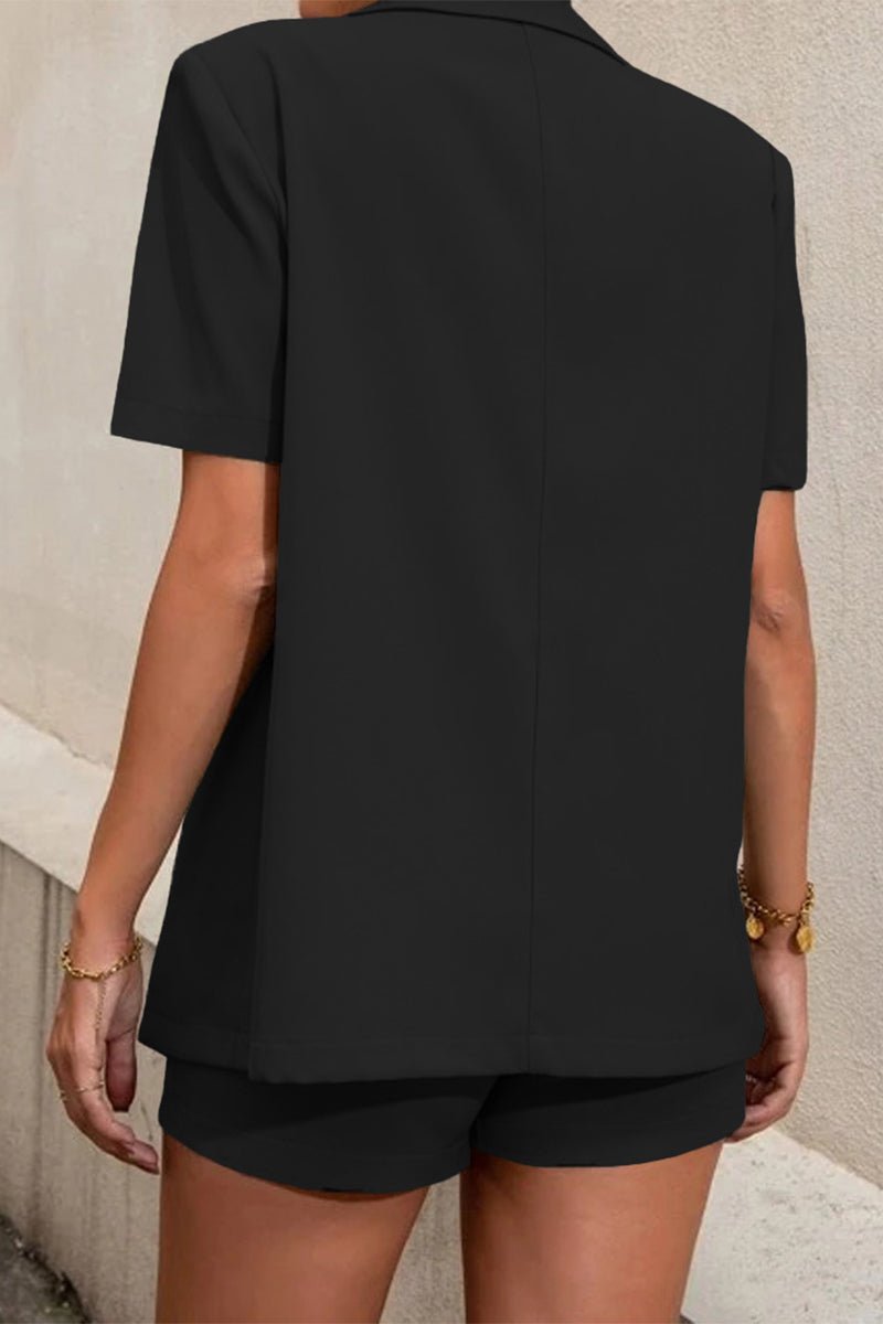 SOERA Elena Two - Piece Collared Short Sleeve Set - Matching Sets -  Black M