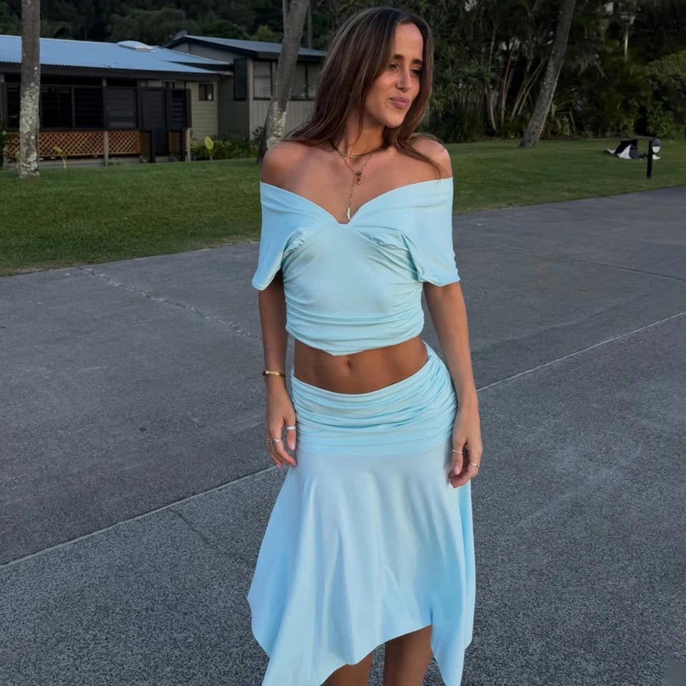 SOERA Jenna Off-The-Shoulder Top & Skirt Set - Matching Sets - SOERA-664451-BLU-L-06499 Set (Top+Skirt) L