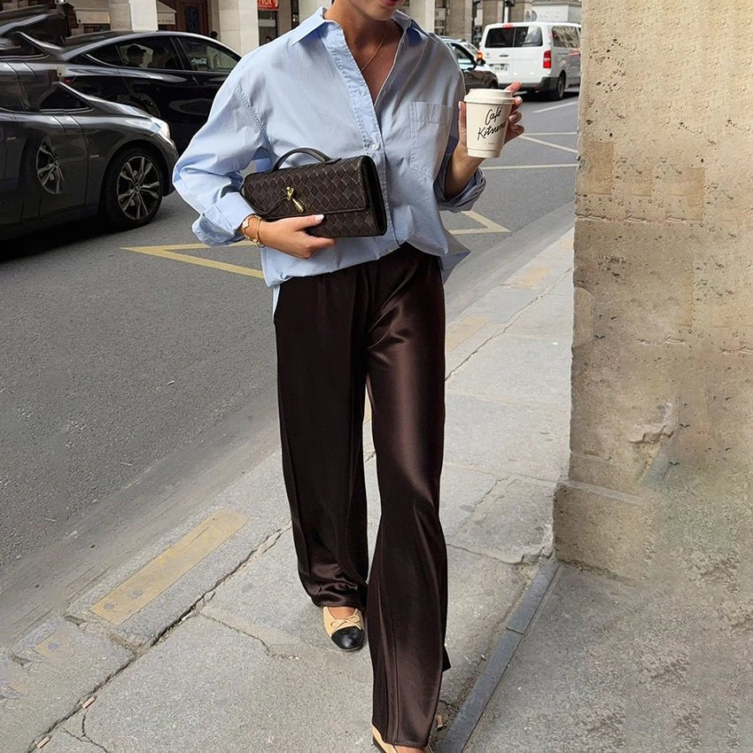 SOERA Cameron Satin Flare Leg Pants - Pants - SOERA-926915-BRO-L-47235 Brown L