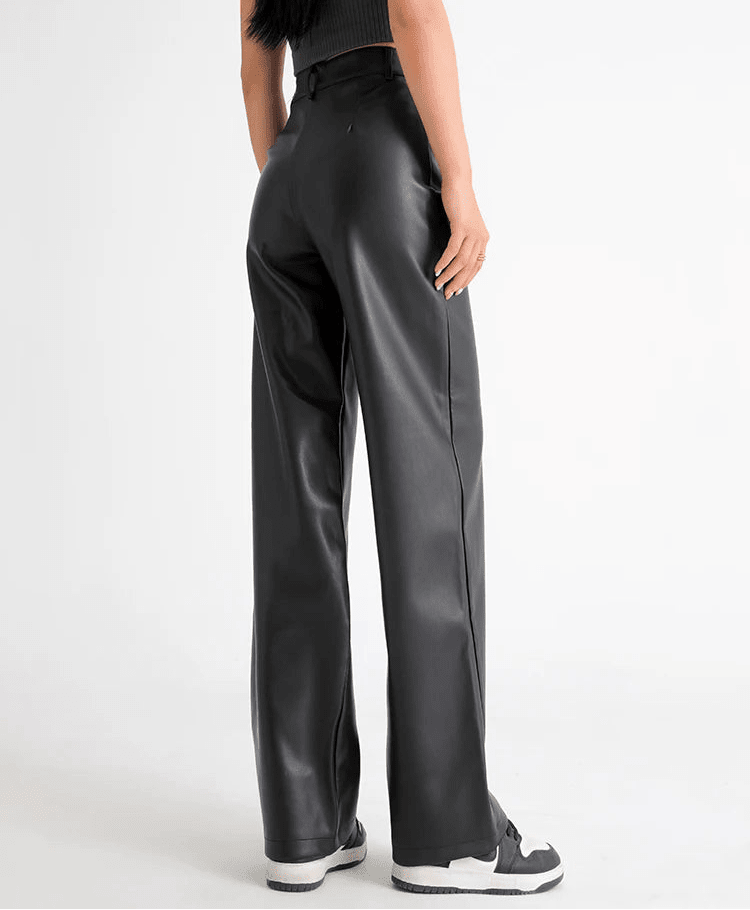 SOERA Giselle High Waisted Leather Pants - Pants - 1005009872666185-;hY1762998399401204977 Coffee S