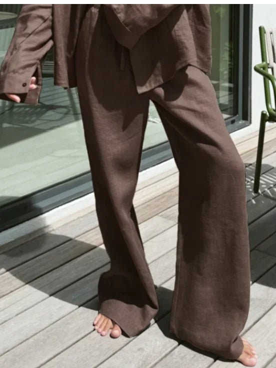 SOERA Kendall Wide Leg Linen Pants - Pants - 1005008535976378-;QN1774621567410186234 Brown S