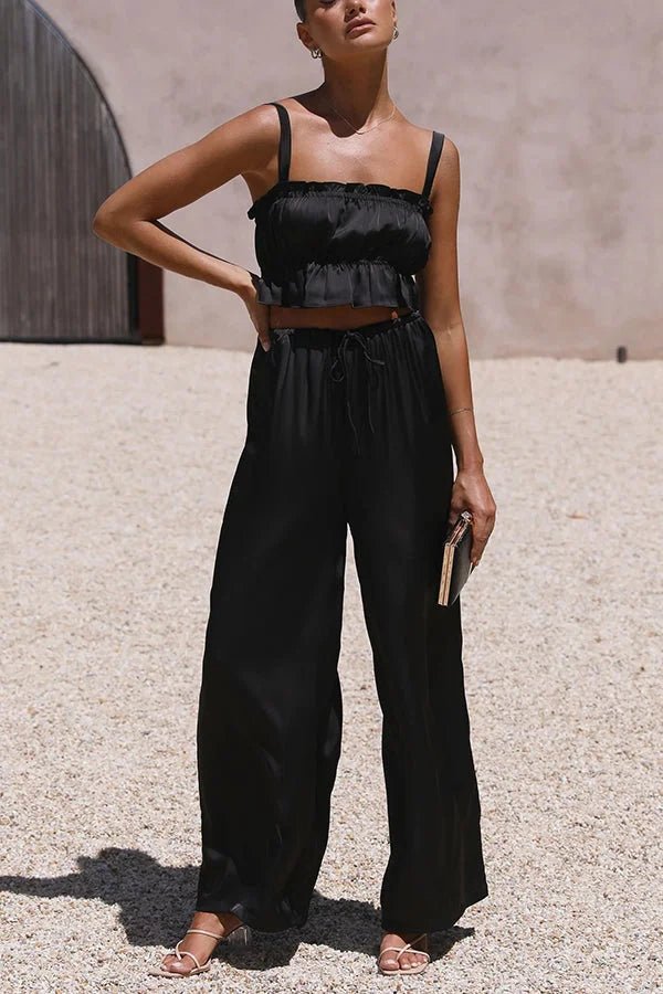 SOERA Julianne Ruffle Top Elastic Waist Pants Set - Set - JU1776125365231647646 Black M