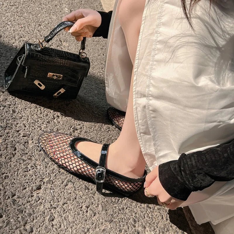 SOERA Bianca Buckled Mesh Ballet Flats - Shoes -  Black 35