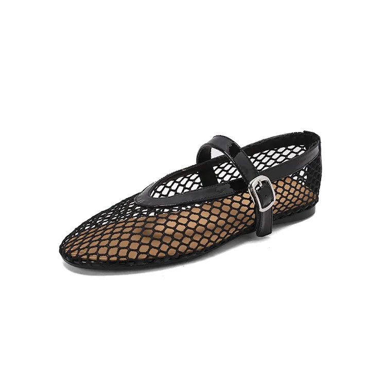 SOERA Bianca Buckled Mesh Ballet Flats - Shoes -  Black 35