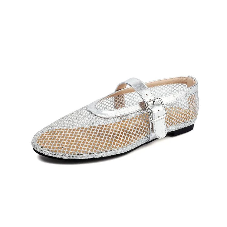 SOERA Bianca Buckled Mesh Ballet Flats - Shoes -  Red 35