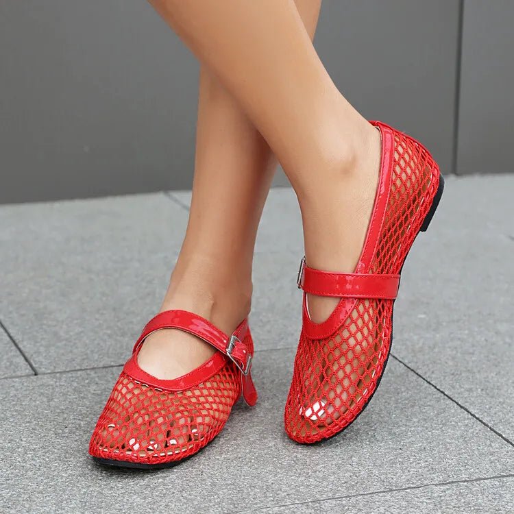 SOERA Bianca Buckled Mesh Ballet Flats - Shoes -  Red 35