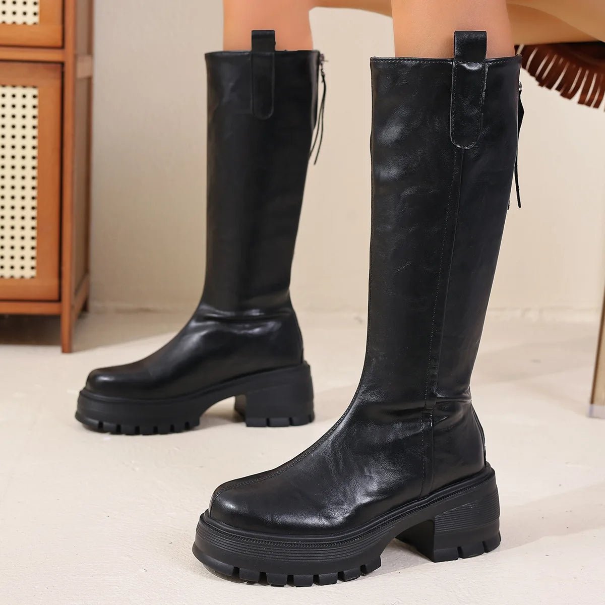 SOERA Feliz Knee High Leather Boots - Shoes - 3256809919579161-;GA1765284568929599613 Black 36