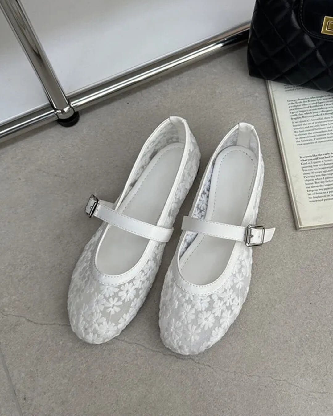 SOERA Helen Mesh Mary Jane Ballet Flats - Shoes - 1005010714131580-;bn1769140528170840642 White 39