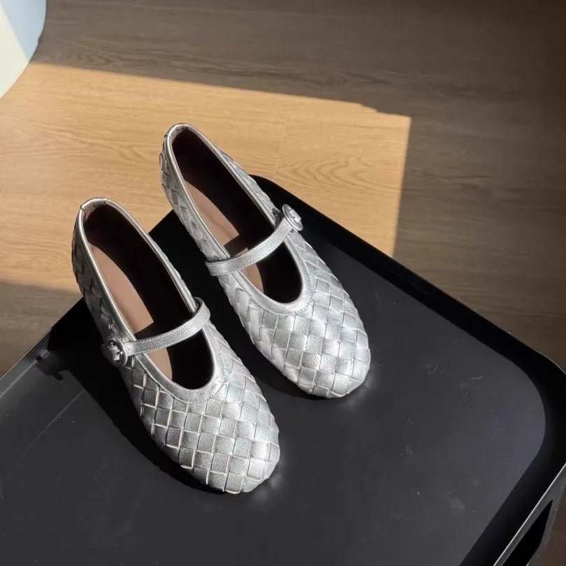 SOERA Lisbeth Woven Leather Flat Shoes - Shoes - 1005010392961053-;Ih1770303445602050922 Silver 36