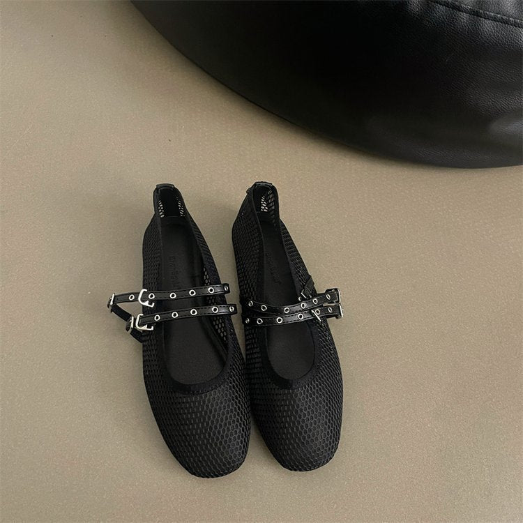 SOERA Valerie Buckled Mesh Ballet Flats - Shoes - 1005008919633161-;kc1774869391273134121 Black 35