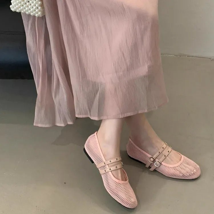 SOERA Valerie Buckled Mesh Ballet Flats - Shoes - 1005008919633161-;OO1774869391273543480 Pink 35