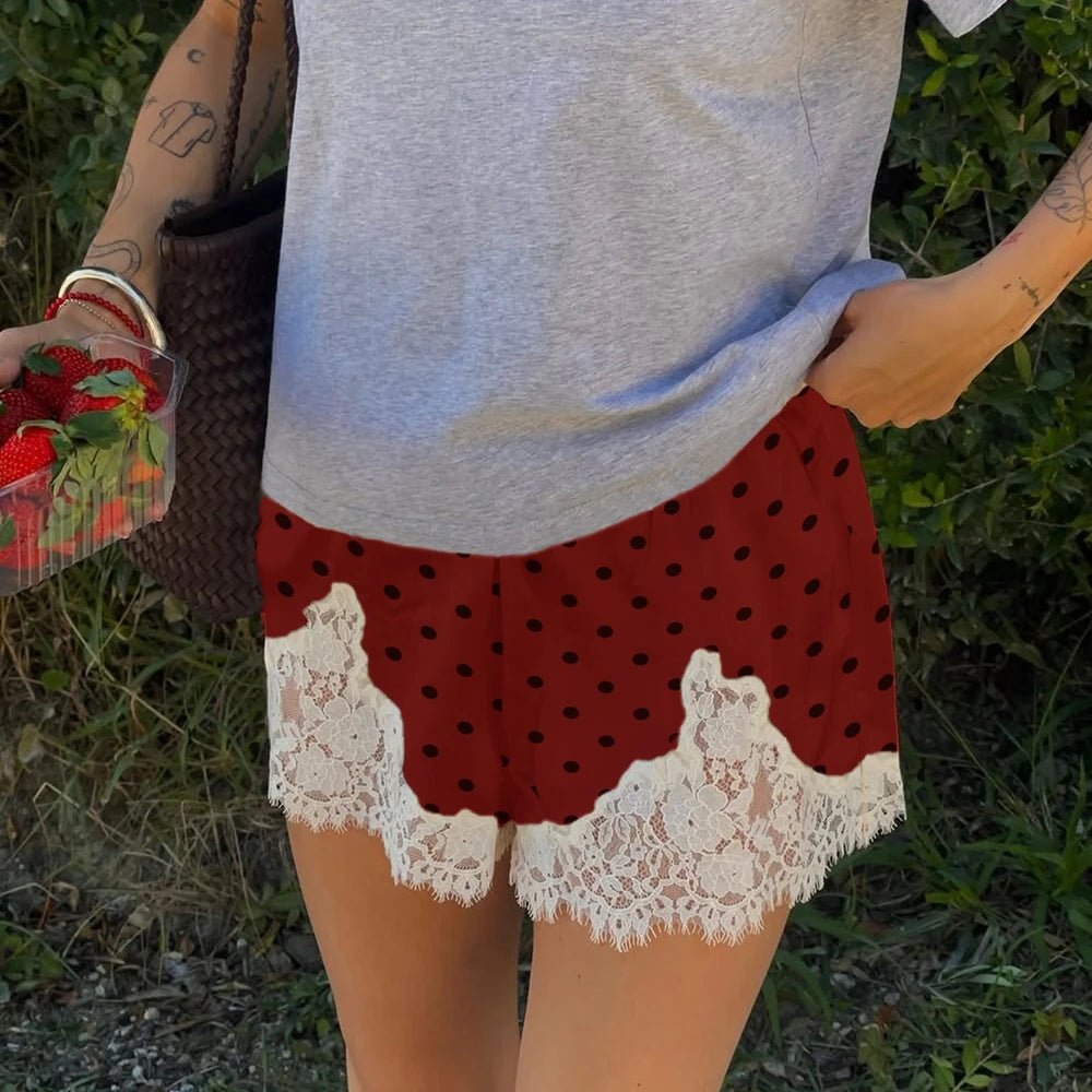 SOERA Pauleen Polka Dot Lace Trim Shorts - Shorts - 1005010162043391-;dS1774012026701892252 Burgundy Black S