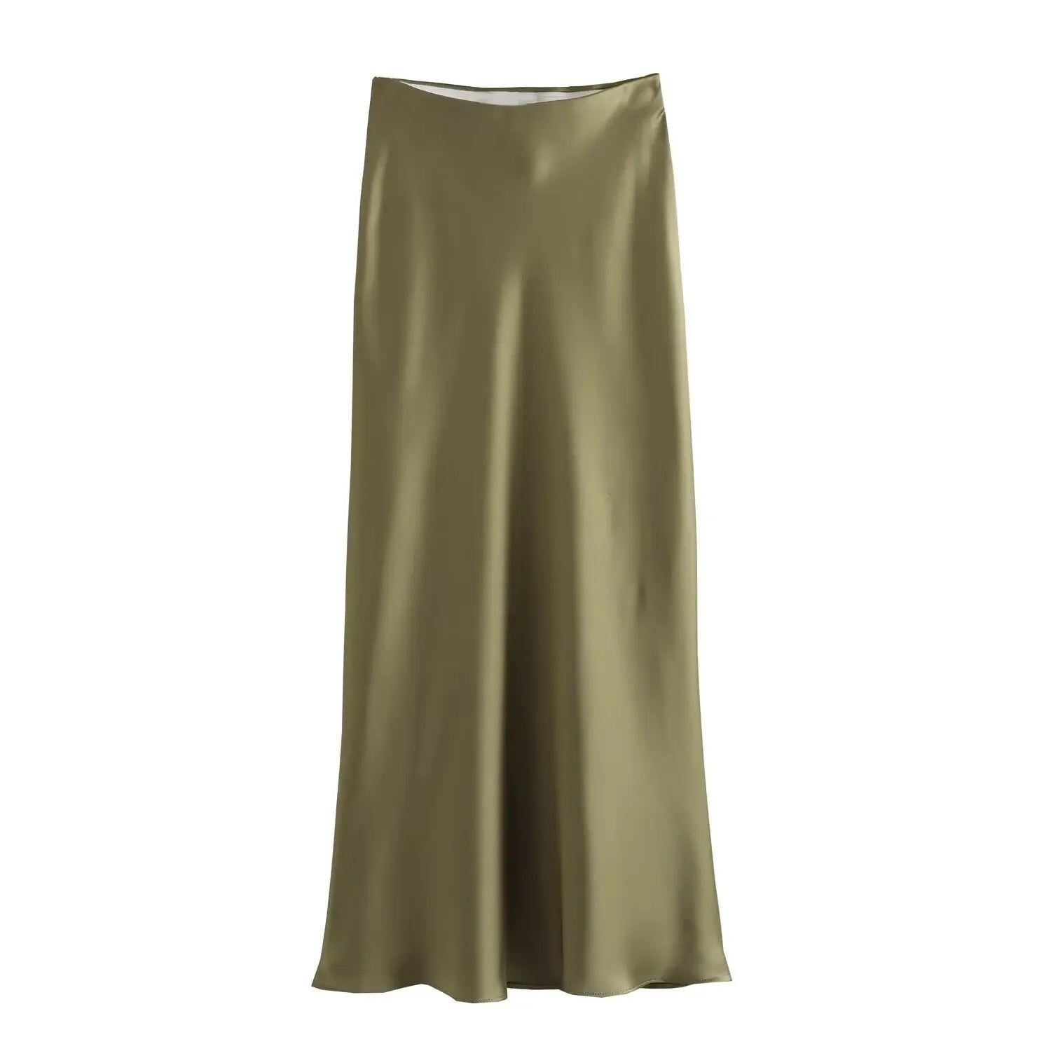 SOERA Anais High Waist Black Satin Midi Skirt - Skirt -  Armygreen XS