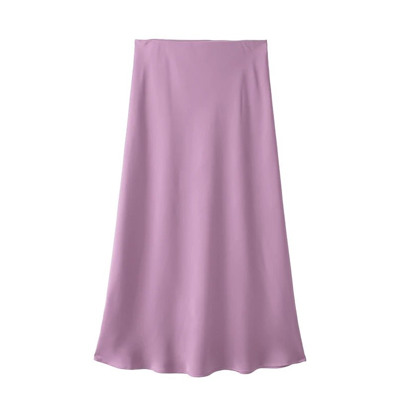 SOERA Anais High Waist Black Satin Midi Skirt - Skirt -  Lavender XS