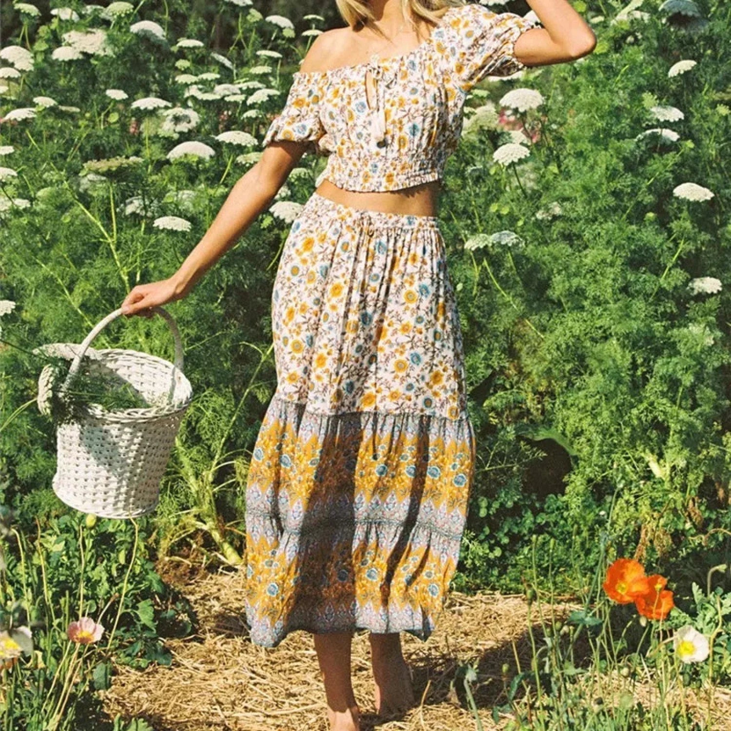 SOERA Bianca Floral Print Boho Beach Skirt - Skirts -  Green S