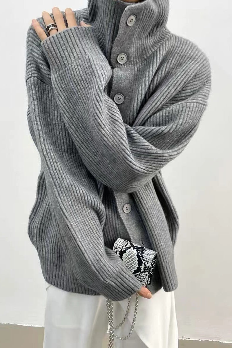 SOERA Donna Ribbed Funnel Neck Cardigan - Sweaters & Cardigans - qb1770276357232342107 Grey One Size