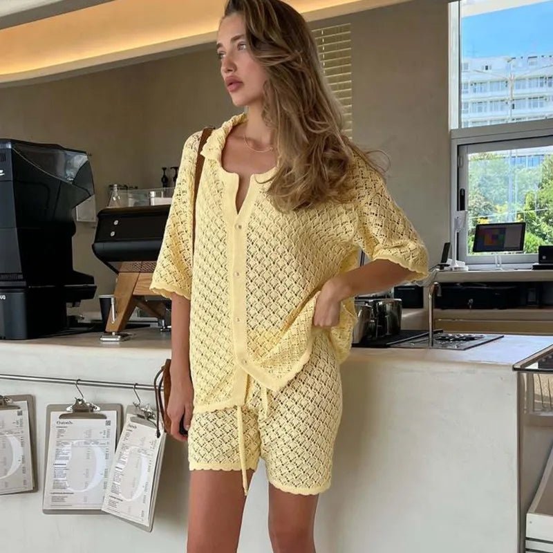 SOERA Selene Knit Cardigan Shorts Set - Sweaters & Cardigans -  Yellow S