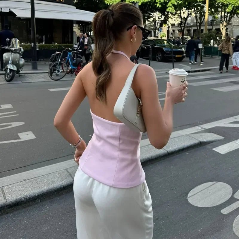 SOERA Sophie Bow Halter Neck Top - Top -  Pink XS