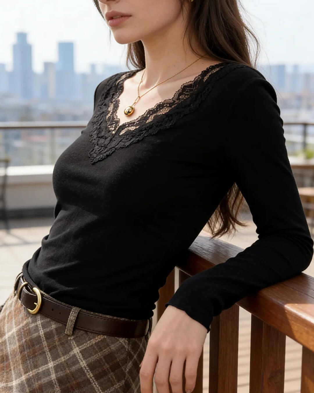 SOERA Aurora V - Neck Lace Top - Tops - 1005008474248113-;Pl1764703454566328935 Black S