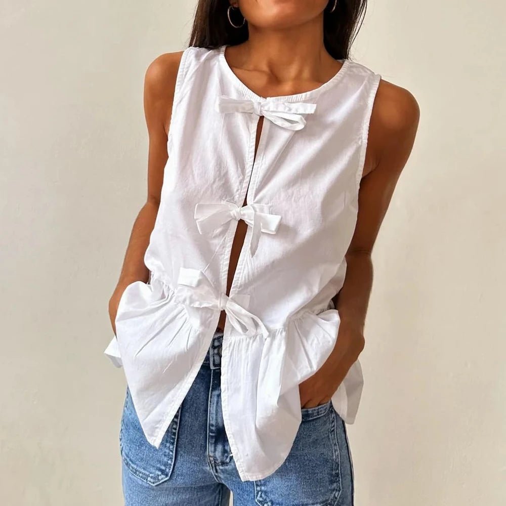 SOERA Bianca Bow-Tie Peplum Tank Top - Tops -  Black S
