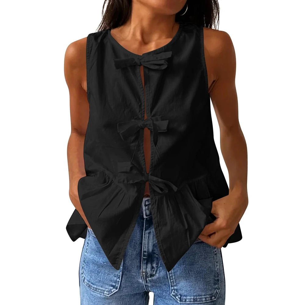 SOERA Bianca Bow-Tie Peplum Tank Top - Tops -  Black S