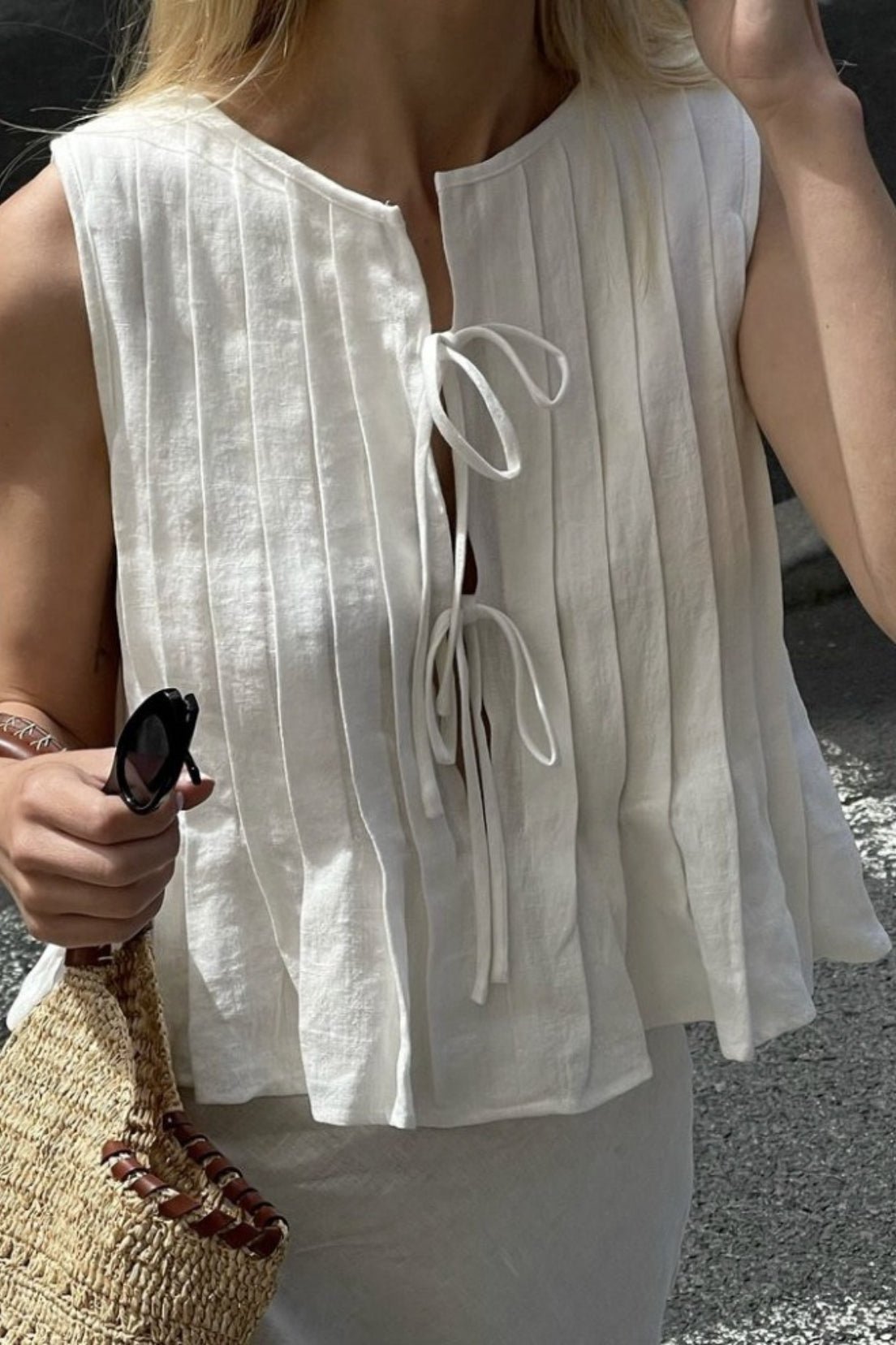 SOERA Honora Ruffle Hem Tie - Front Top - Tops -  White XS