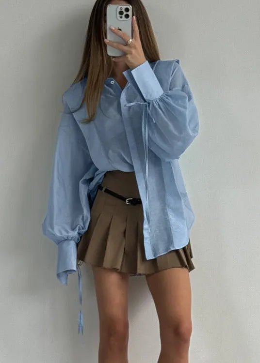 SOERA Isabella Oversized Ribbon-Tie Puff Sleeve Shirt - Tops -  Pink S