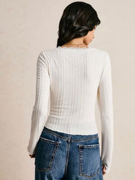 Nyla Lace Trim Long Sleeve Blouse