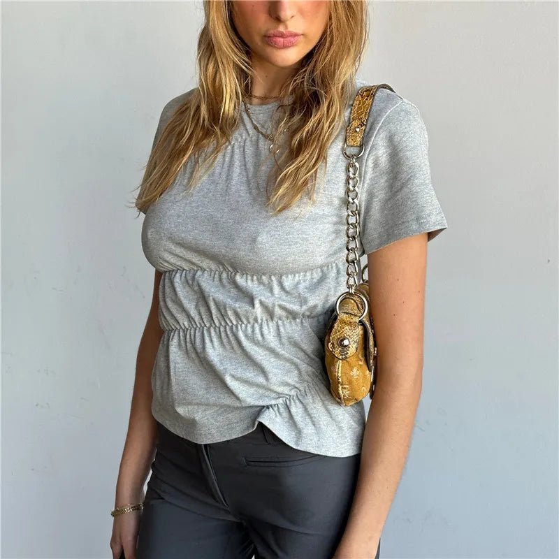 SOERA Paloma Short Sleeve Scrunched Top - Tops - 1005008806492049-;BX1775670873870278417 Gray M