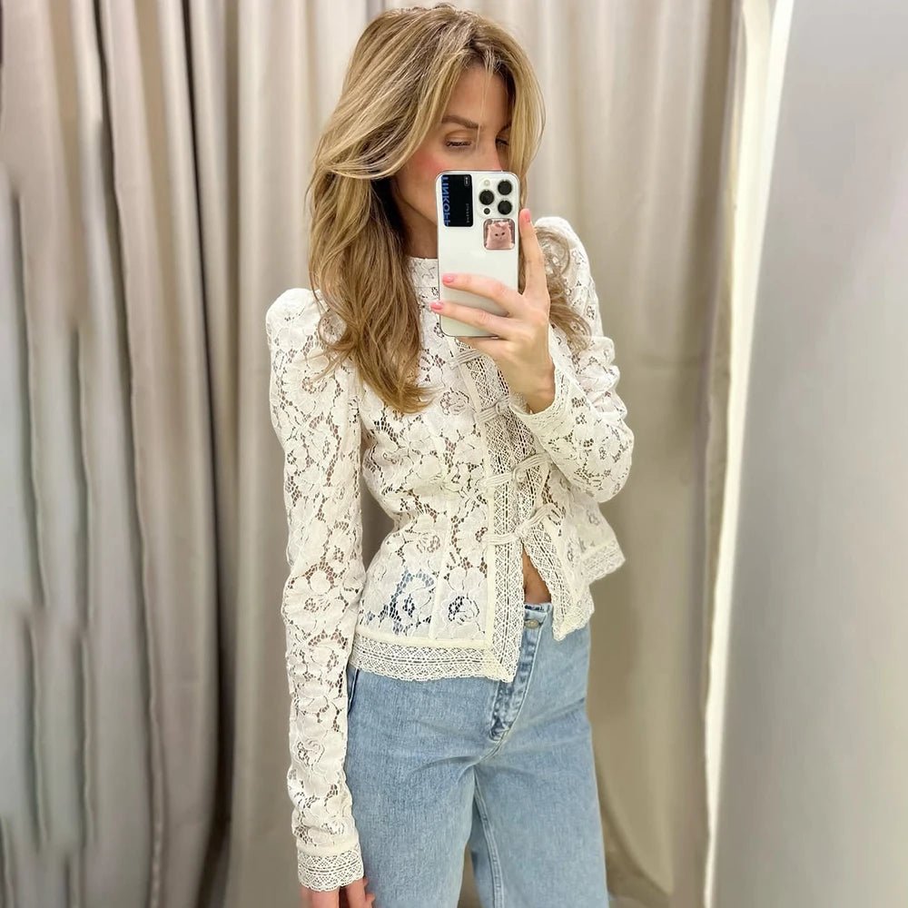 SOERA Suzan Long Sleeve Lace Blouse - Tops - 1005009268939981-;ho1769670009987819196 Beige S