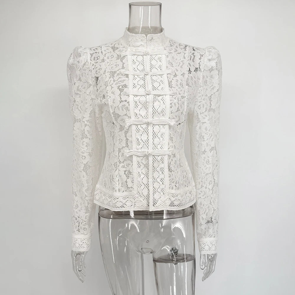 SOERA Suzan Long Sleeve Lace Blouse - Tops - 1005009268939981-;ho1769670009987819196 Beige S