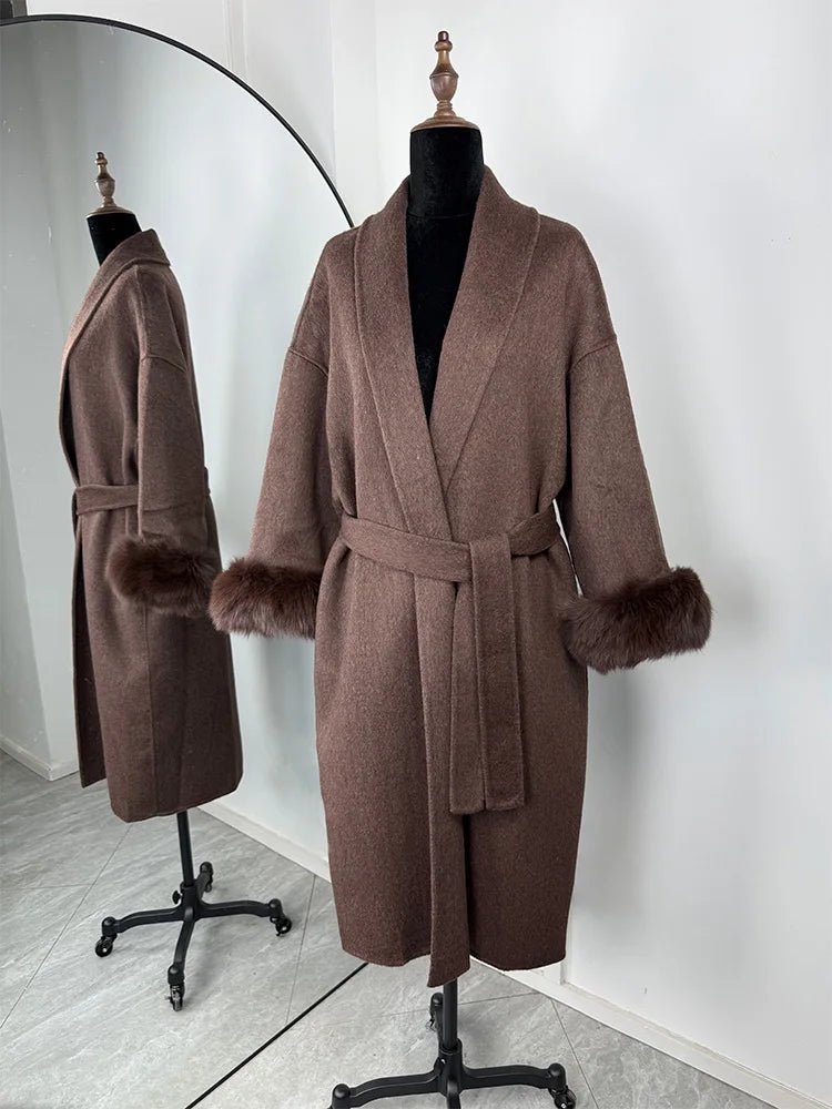 SOERA Wool Coat with Faux Fur - Women's Coats & Jackets - 3256809512722732-;pc1766845283313821594 Long Coffee S