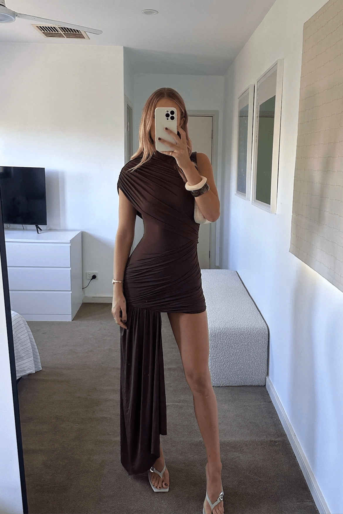 SOERA Jenny High Neck Ruched Mini Dress - Women's Dresses - UB1776153201410689670 Coffee M