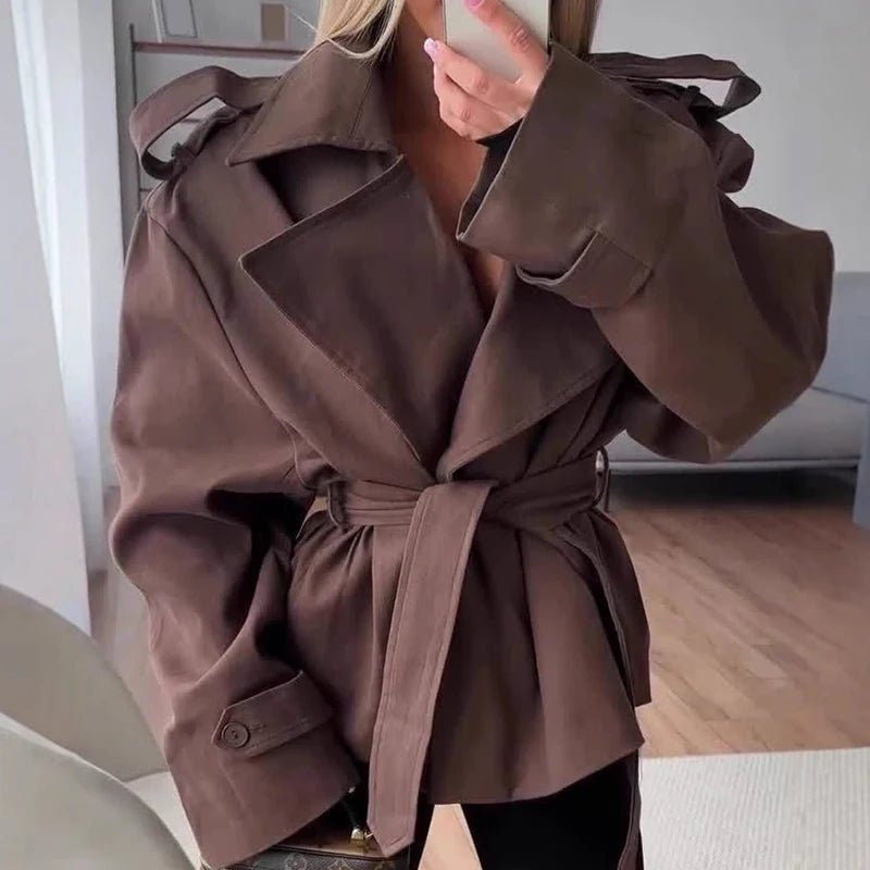 SOERA Tara Lace Up Cropped Trench Coat - Women's Jackets - 1005010209802968-;Ci1775118772177249905 Coffee L