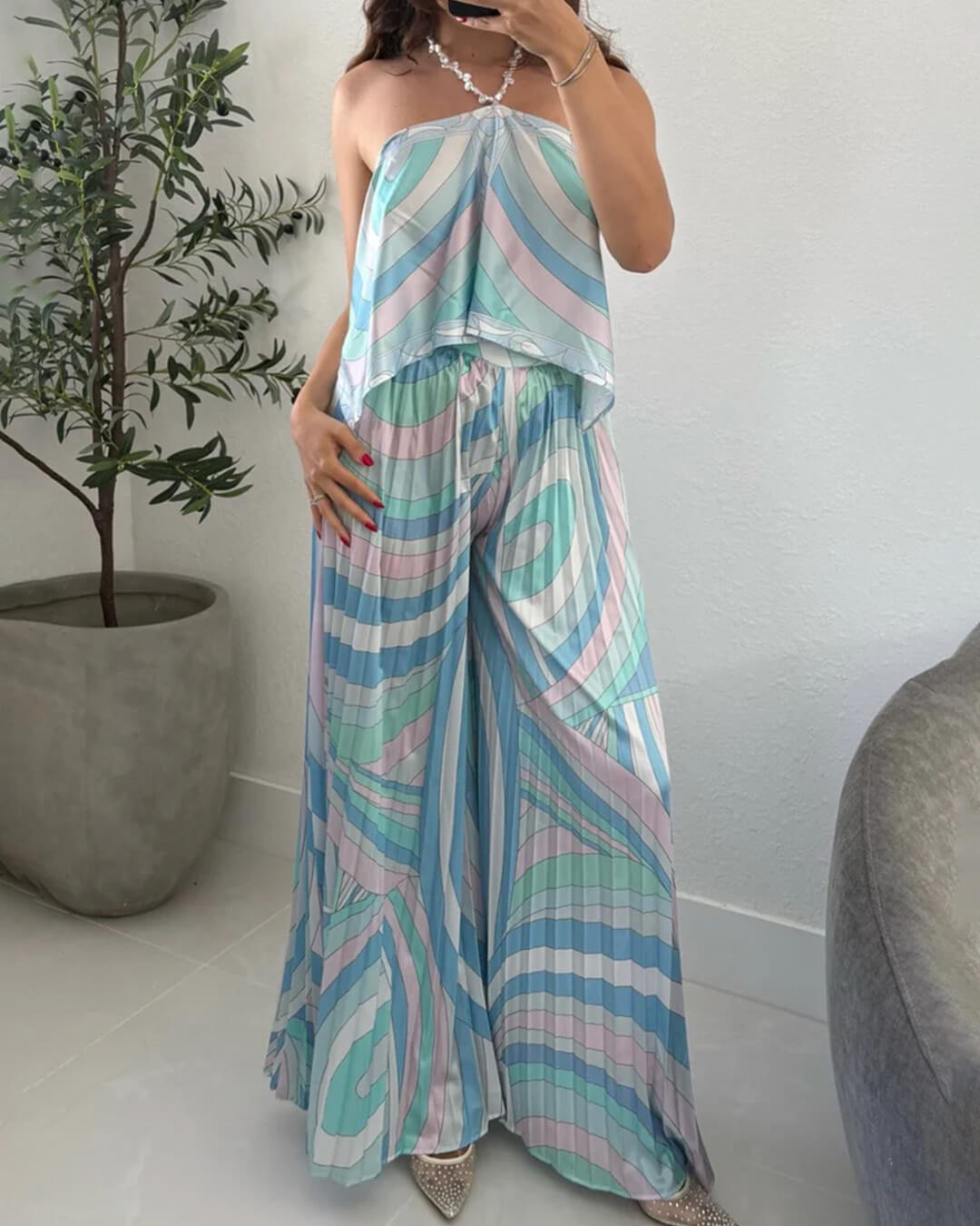 Bianca plisowane spodnie capri zestaw co-ord